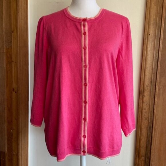 TALBOTS Charming Cardigan Bi Color Pink 3/4 Sleeve Sweater - Picture 2 of 16
